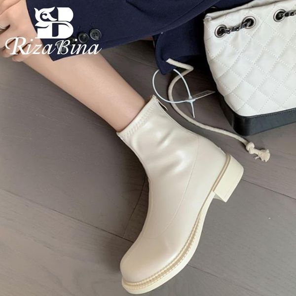 

boots rizabina size 33-43 women ankle square toe zipper shoes winter fashion cool short women's footwear, Black