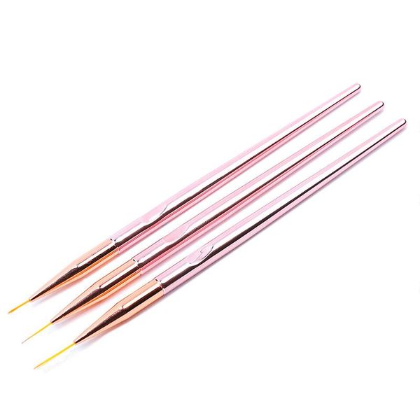 

nail art kits 3pcs/set rose gold liner painting pen border for manicure line drawing 3 mounted design tool acrylic uv