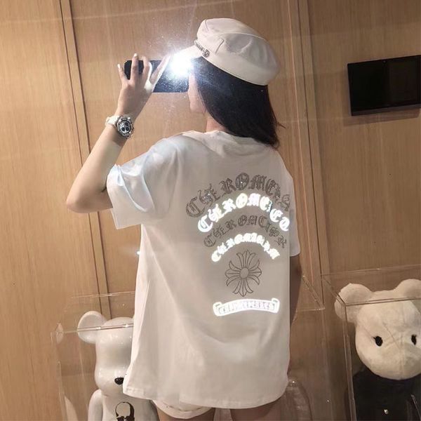 

2021 brand wanghongchao sanskrit diamond t-shirt for women new loose cotton short sleeve style reflective women's, Black