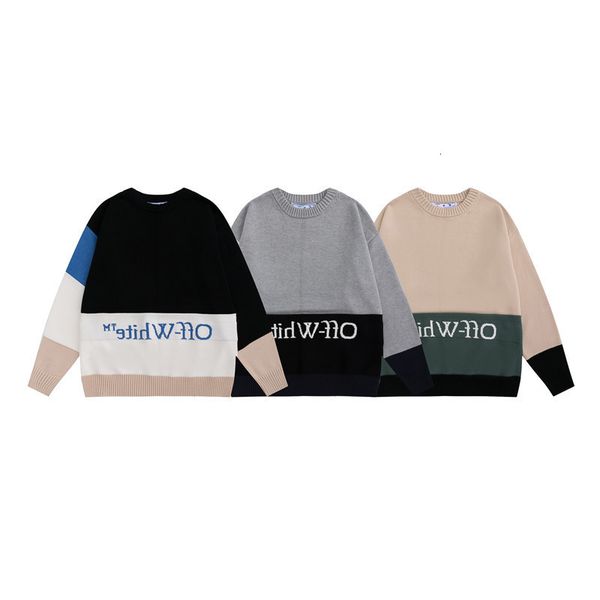 

correct version 2021 autumn and winter new fashion off style three color splicing men's women's knitted sweater, White;black
