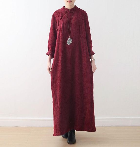 

casual dresses autumn winter dress women retro loose long 2021 female stand button concise all-match, Black;gray