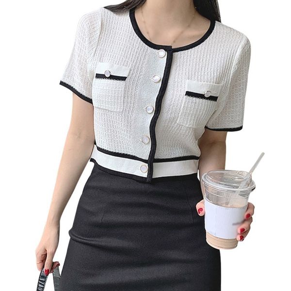 

women's t-shirts hollow around the neck t-shirt smelly temperament button short mouths female used lady vest, White