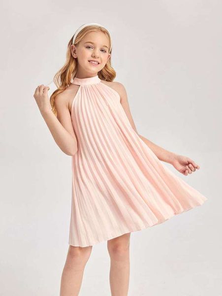 

girls keyhole back pleated dress she, Red;yellow