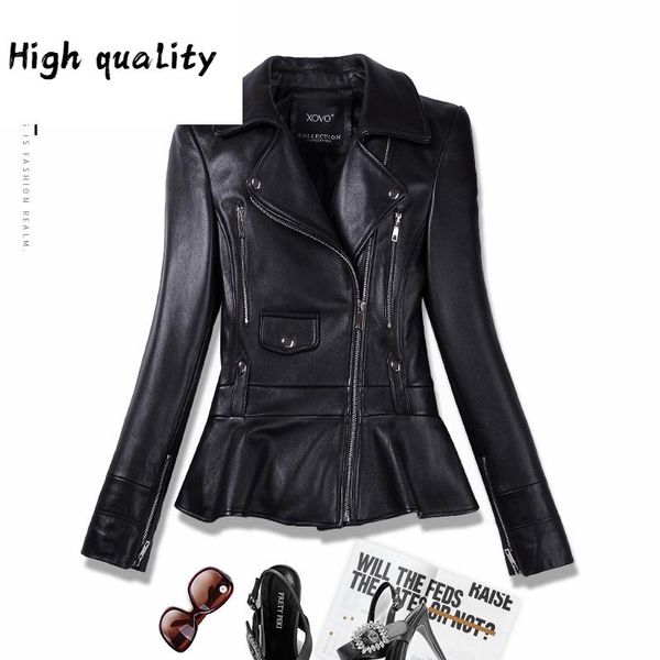 

100% sheepskin real coat female genuine leather jacket short slim jackets for women outerwear jaqueta de couro 918173, Black