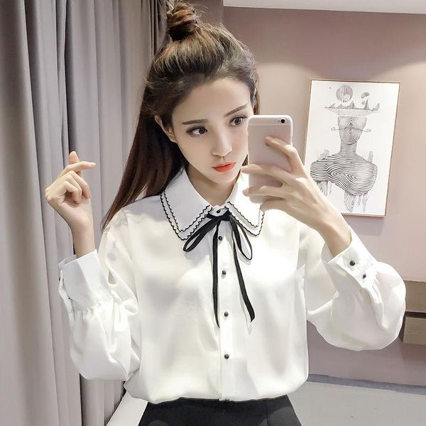 

women's blouses & shirts 2021 fashion women summer blouse long sleeve female chiffon white shirt vintage korean novelty streetwear