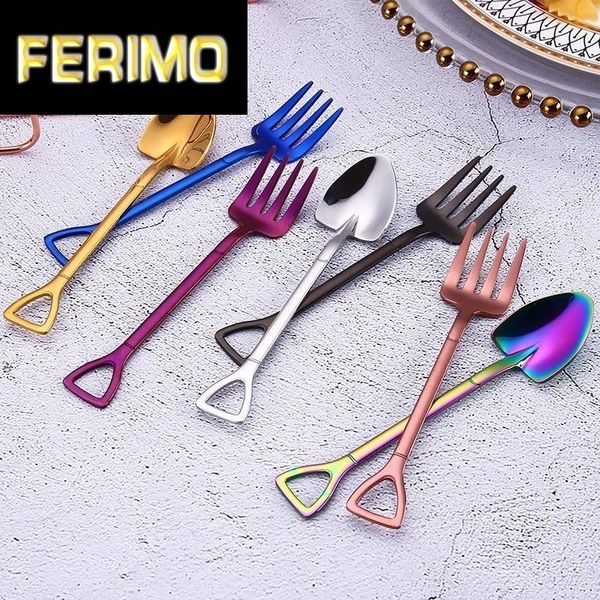 

1pcs creative dessert spoon stainless steel coffee stirring spoon shovel fork fruit fork