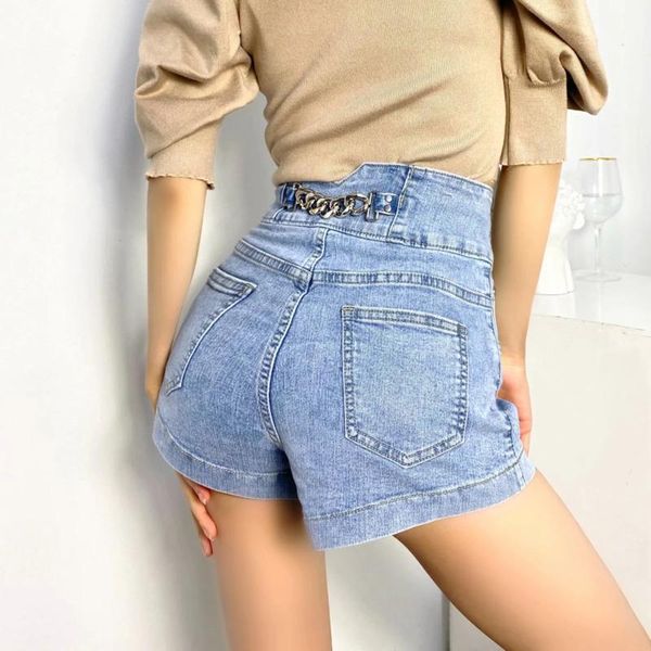 

women's jeans tvvovvvin denim shorts summer 2021 high waist chain decoration skinny elastic vintage ej9y, Blue