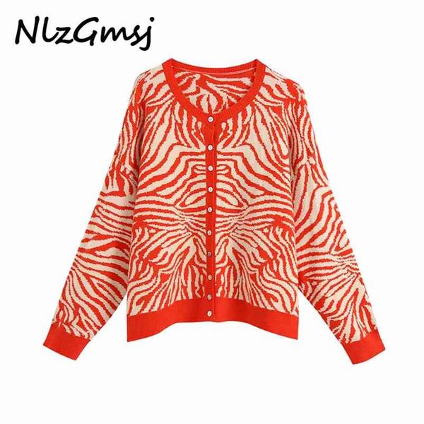 

women fashion animal print loose knitted cardigan sweater vintage long sleeve button-up female outerwear chic 210628, White