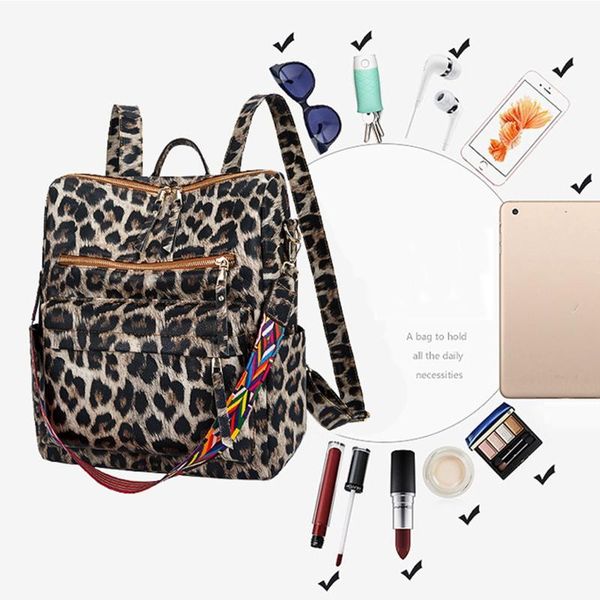 

backpack style fashion leopard women girl ladies pu leather purses travel shoulder bag 23ge