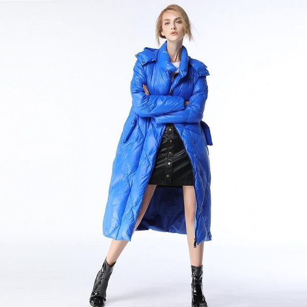 

2018 winter new hooded down jacket women's long section big-name women's long knee thick warm down jacket1, Black