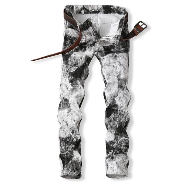 

new male fashions black white personality splash paint print jeans thin disco pants q925, Blue