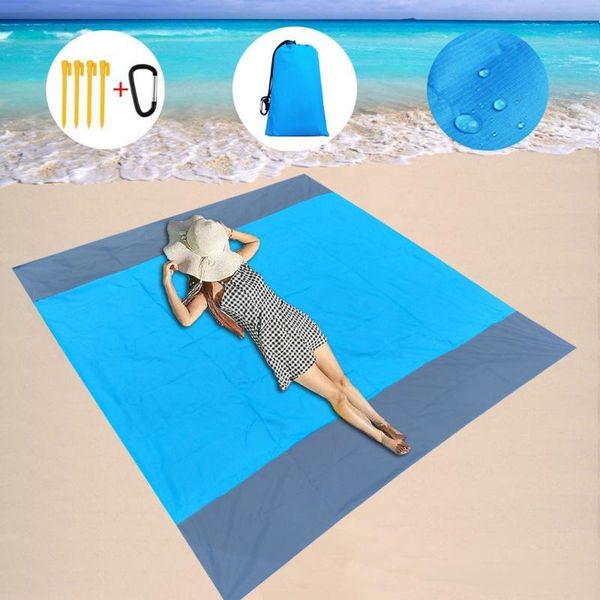 

outdoor pads beach blanket quick drying picnic blankets 79' x 83' portable bag and 4 anchors for hiking camping