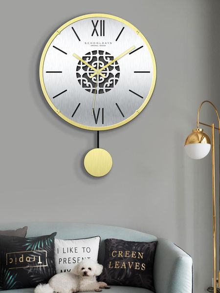 

wall clocks golden pendulum clock bedroom silent hanging watch living room creative mechanism home decoration dd45wc