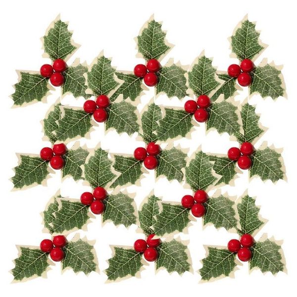 

party decoration install simulation green leaf holly berries, berry wedding wreaths, craft decorations 30 pieces