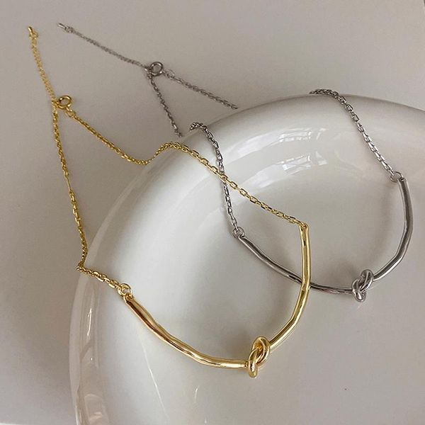 

chains gsold fashion geometric metal knotted pendant necklace simple gold silver color link chain ladies clavicle