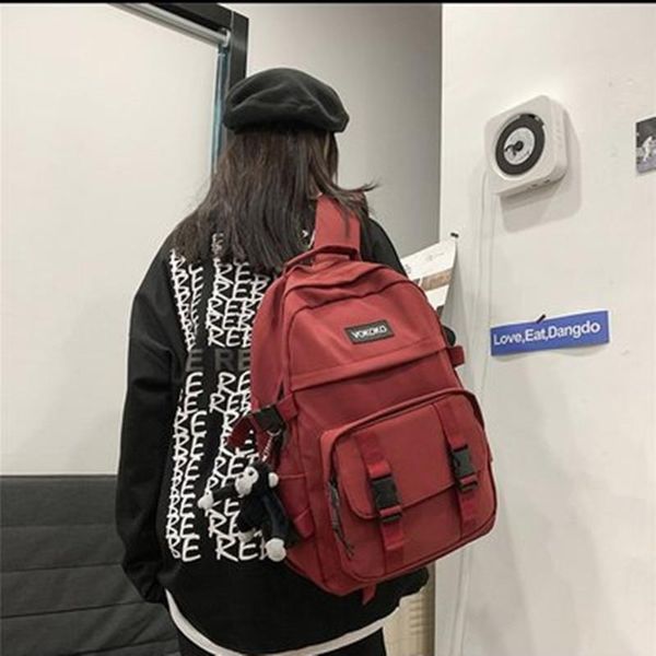 

backpack harajuku student schoolbag vintage nylon versatile couple bag solid color travel pack portable men rucksack