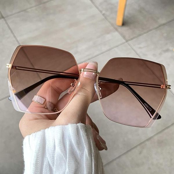 

sunglasses gradient square women vintage rimless brand designer mental sun glasses female fashion oversized eyewear uv400, White;black