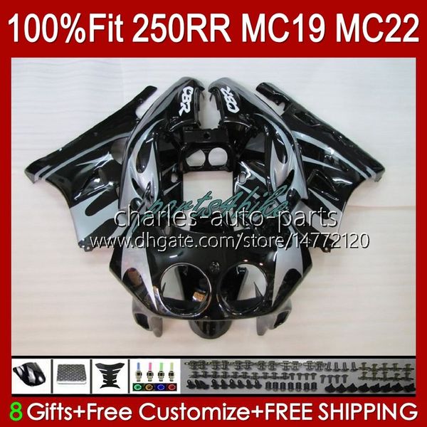 Verkleidungen Spritzgussform für HONDA CBR 250CC MC19 88-89 CBR 250RR 250 RR CC 250R 1988-1989 112HC.85 CBR250RR 88 89 CBR250 RR CC 1988 1989 OEM Komplettkörper-Kit silberne Flammen