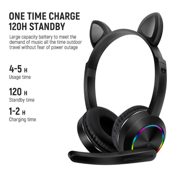 

cat ear headset bluetooth 5.0 cute girl wireless headset with microphone cute glowing gamer pink noise reduction
