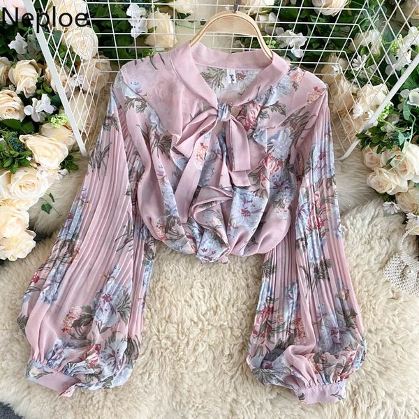 

neploe floral women blouses bow tie collar lantern long sleeve blusas shirt autumn new causal korean elegant 4e182 210308, White