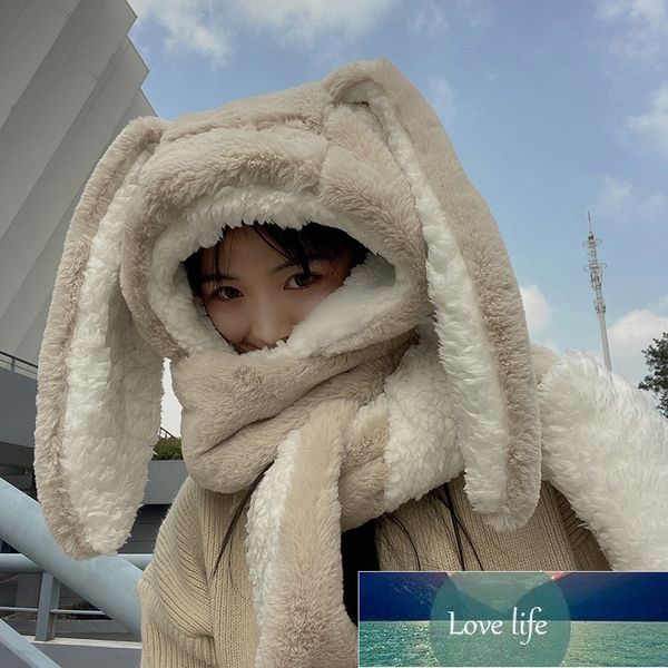 

new fashion scarf hat glove 3 piece women cute big ear bunny winter warm soft thickening pocket hats hooded factory price expert design qual, Blue;gray