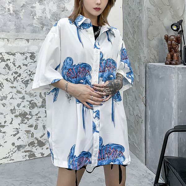 

2021 new plus size gothic blouse bat graphic hawaiian summer women clothing goth aloha shirts ladies streetwear oversized uyx5, White