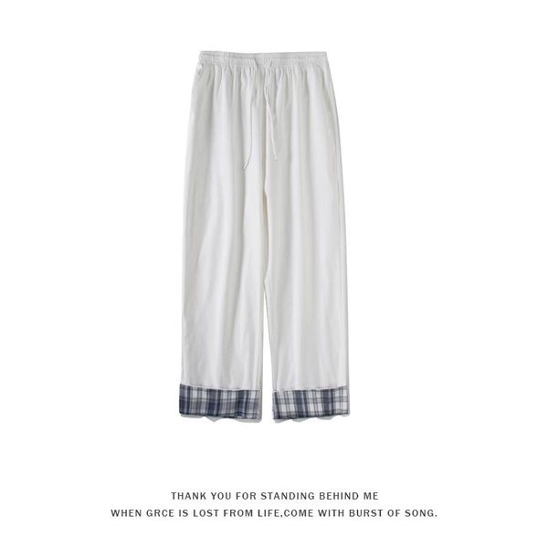 

men's pants plaid patchwork wide leg for mens summer casual clothing teens baggy trousers oversized harajuku streetwear, Black