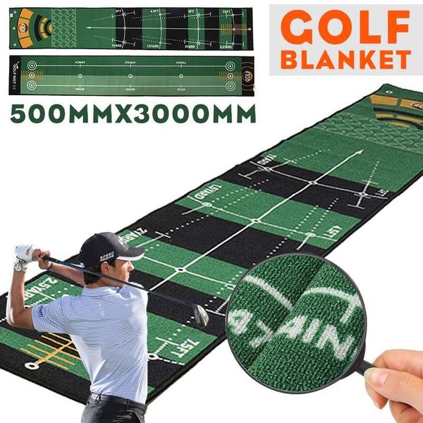 

golf training aids hitting mat 300x50cm putting trainer practice pad putter green fairway aiming line tee slot