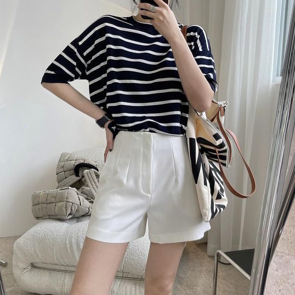 

women's shorts summer casual solid color high-waisted wide-leg, White;black