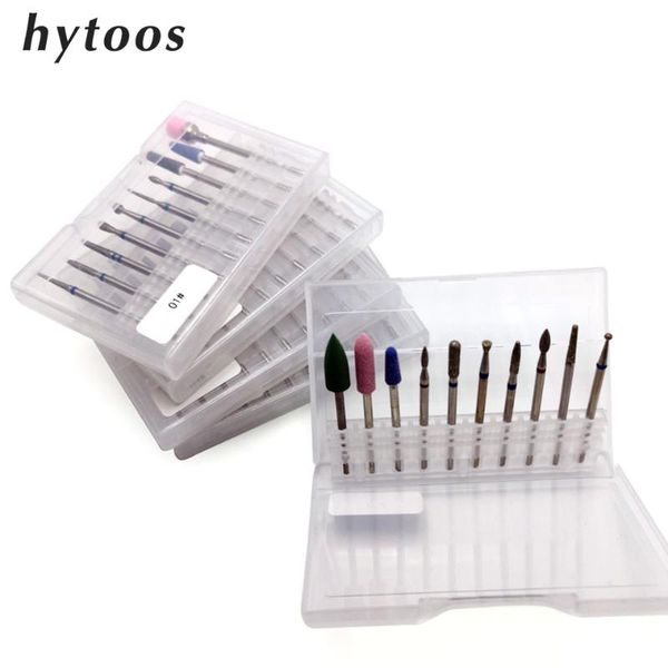 

nail art equipment hytoos 10pcs diamond drill bit set 3/32" russian bits milling cutter for manicure burr cuticle nails accessories too, Silver