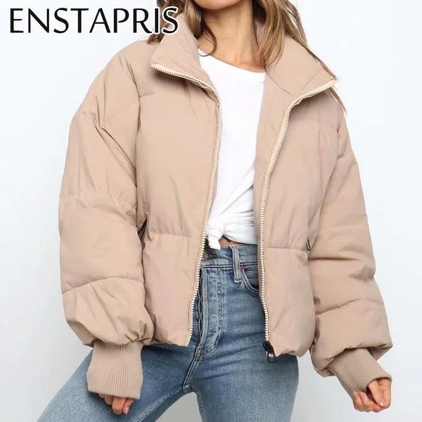 

women's down & parkas casual loose khaki puffer jacket women cotton padded thick warm winter bubble coat pocket zipper chamarras para m, Black