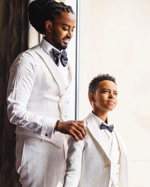 

men's suits & blazers father and son pattern men custom wedding terno masculino prom groom evening slim fit blazer 3 pieces jacket pant, White;black