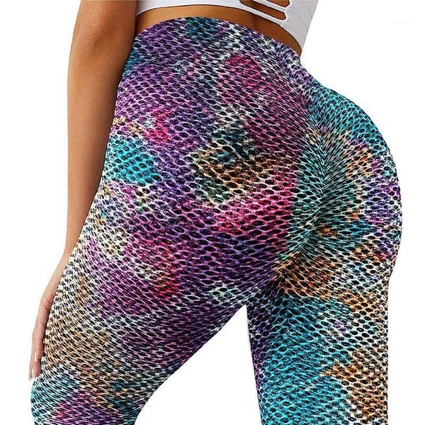 

yoga outfit women stretch leggings fitness running sports tie-dye bubble hip lift pants suit for gym