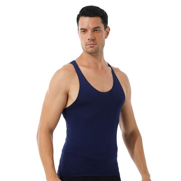 

men' tank plus size sport vest men summer casual round neck sleeveless slim fit t-shirt thin stretchy undershirt fitness, White;black