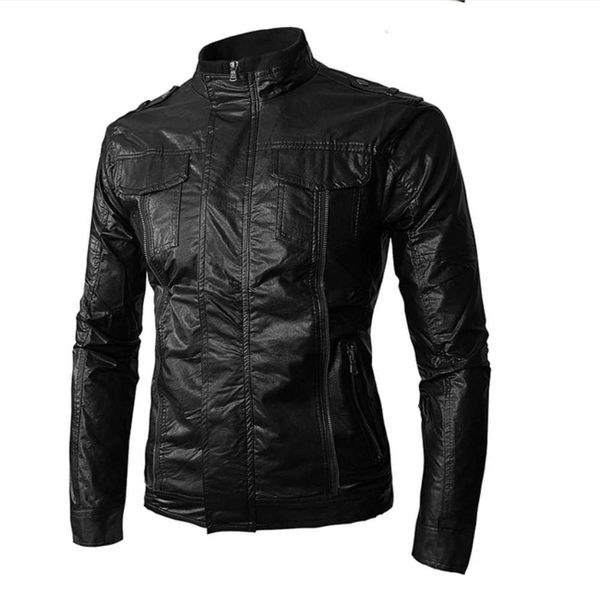 

autumn and winter new style stand collar motorcycle leather solid color men's casual jacketwinter, Black;brown