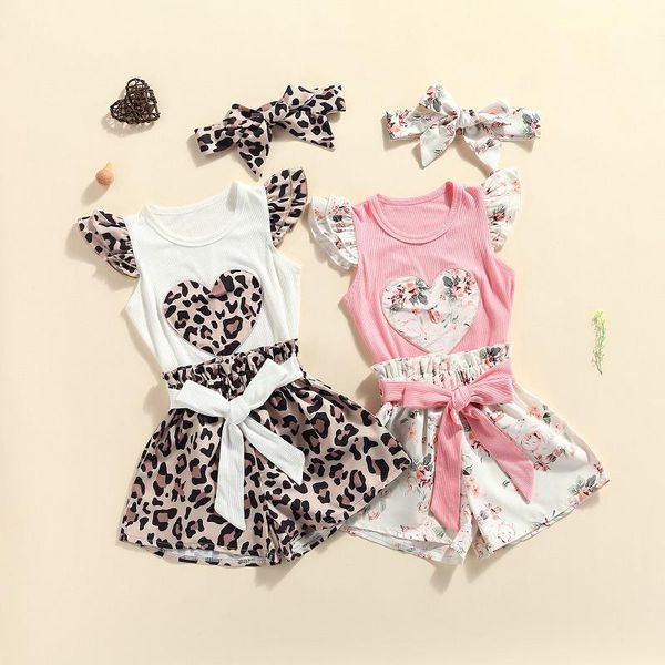 

clothing sets 0-24m born baby girl sleeve flower heart cotton bodysuit shorts pant bottom 2pcs summer clothes set, White