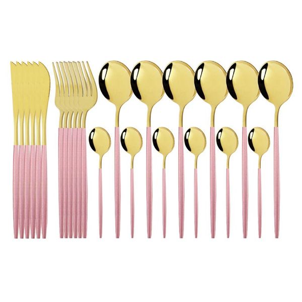 

pink gold cutlery set stainless steel dinnerware set 24pcs knives forks coffee spoons flatware kitchen dinner tableware