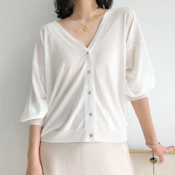 

women's sweaters sweaters black or white knit sweater thin v-neck long sleeve loose simple single breasted knitted cardigan dz9l, White;black