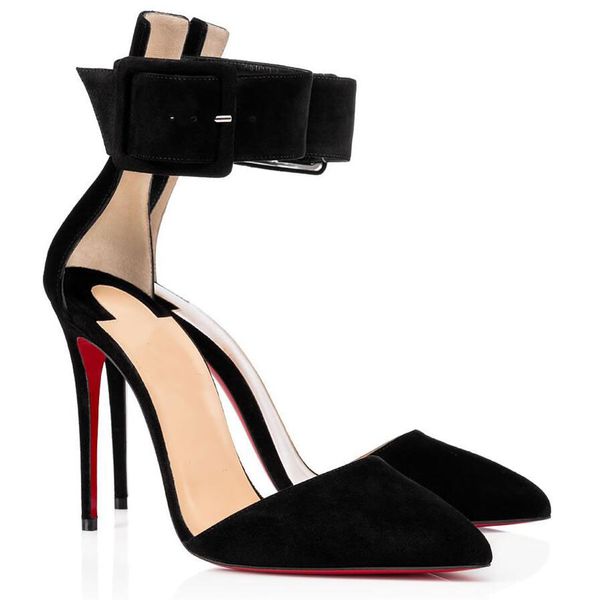 

women's harler pumps elegant red bottom high heels pointed toe & strap party wedding ladies dress shoes zapatos de muje eu35-43, Black