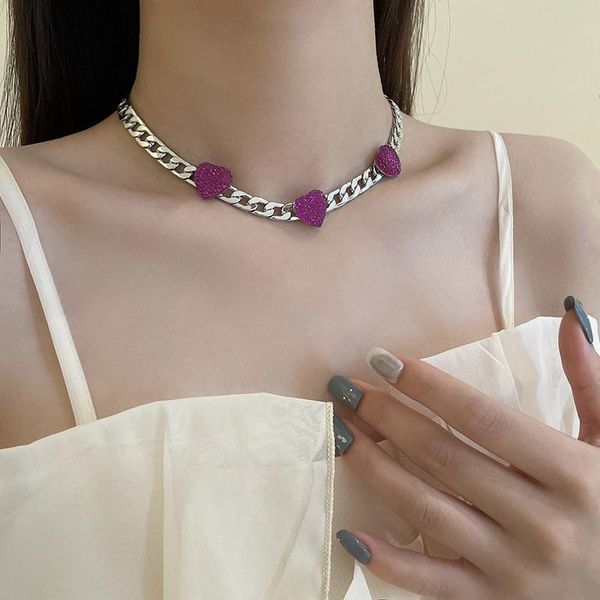 

chains trend women necklace punk thick purple love necklaces decorations woman accessories goth jewelry women's neck chain, Silver