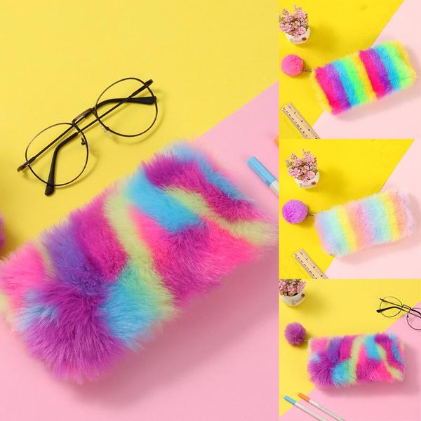 

rainbow plush pencil case quality school supplies stationery gift pencilcase wash cosmetic bag box storage bag soft pouch