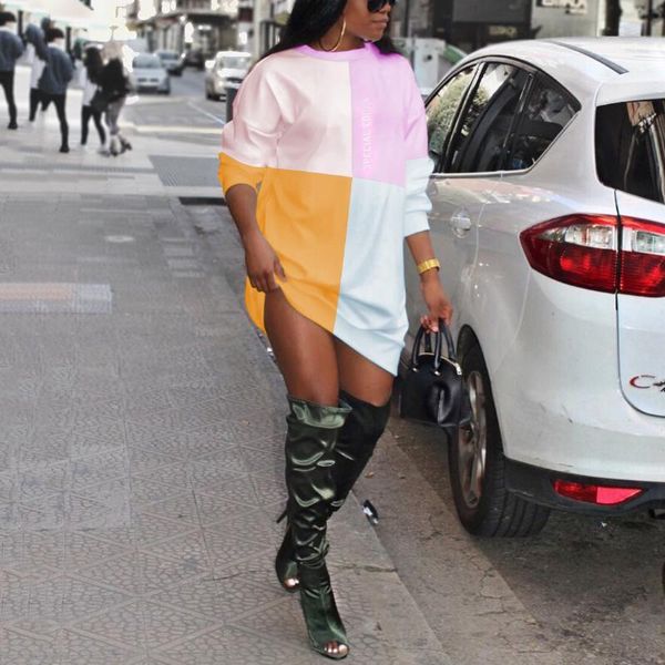 

casual dresses 2021 summer style clothes women patchwork long sleeve loose pullovers mini length fashion high street vestidos mujer, Black;gray