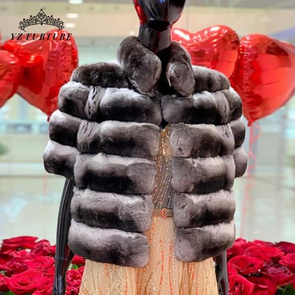 

women's fur & faux 2021 natural rex coats winter warm women short jacket chinchilla garment half sleeves lady coat, Black