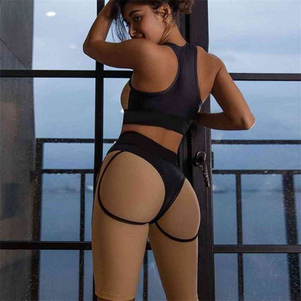 

women sportwear fitness suit high waist tight quick drying yoga set gym sport bra and short workout running outfit 210802, Gray