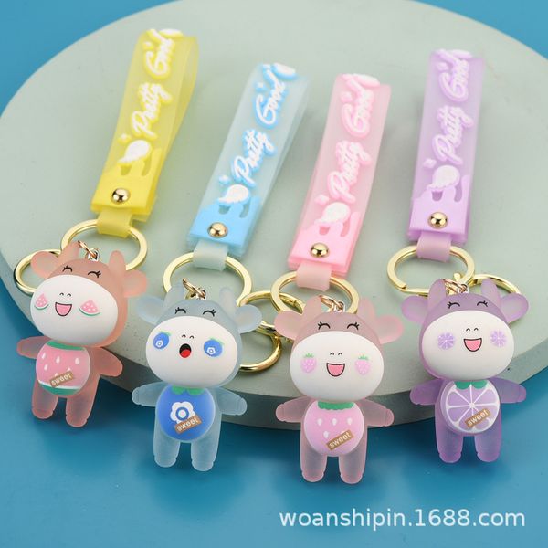 

2021 fashion keychain personalized jelly leather rope acrylic luminous cow car backpack key chain lovely friend pendant, Silver