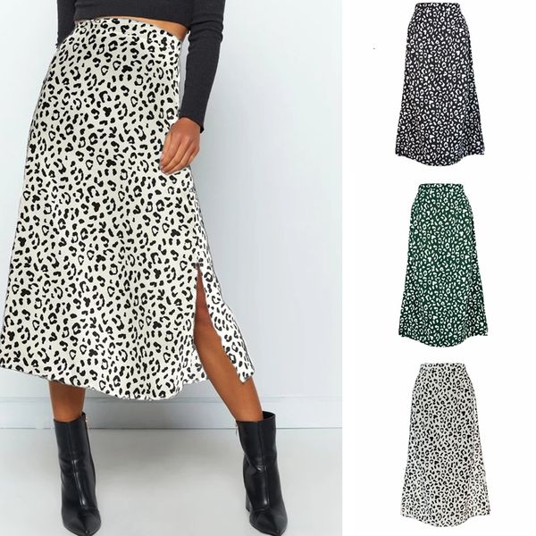 

2021 new loose fashion high waisted waist women summer autumn leopard long skirts female tweed chiffon skirt black white green e2vk