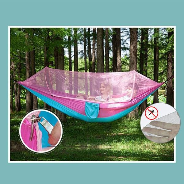 

camp furniture hammock camping/garden with mosquito net outdoor hanging bed strength parachute fabric sleep swing portable 1-2 person