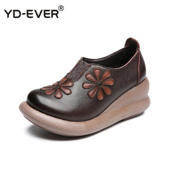 

dress shoes lady embroider flower fashion high heel wedge genuine leather ethnic design women's ladies pumps, Black