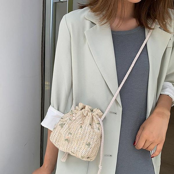 

evening bags 2021 lace crossbody handbags for women small shoulder drawstring straw beach flower embroidery travel bag ladies