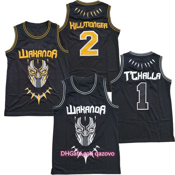

wakanda 1 challa 2 hillmoager erik killmonger the black panther movie basketball jerseys double stitched fast shipping, Black;red